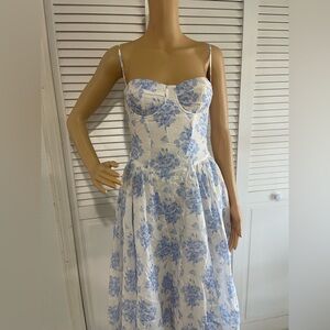 Blue Floral Spaghetti-Strap Mini Dress